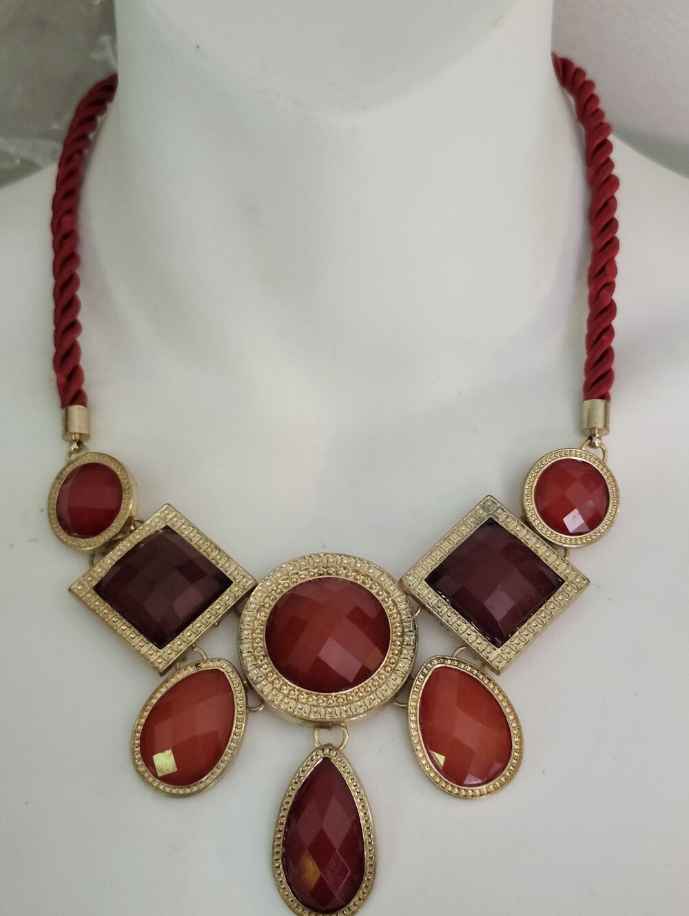 Stunning Red Statement Bib Necklace With Gold Accents